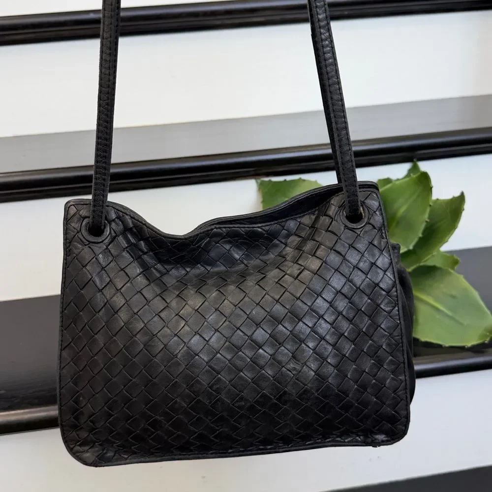 Bottega Veneta Black Intrecciato Leather Shoulder Bag
